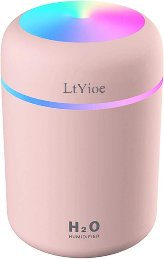 LtYioe Colorful Cool Mini Humidifier, USB Personal Desktop Humidifier for Car, Office Room, Bedroom, etc. Auto Shut-Off, 2 Mist Modes, Super Quiet. (Pink)