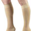 Truform 15-20 mmHg Compression Stockings for Men and Women, Knee High Length, Open Toe, Beige, Large