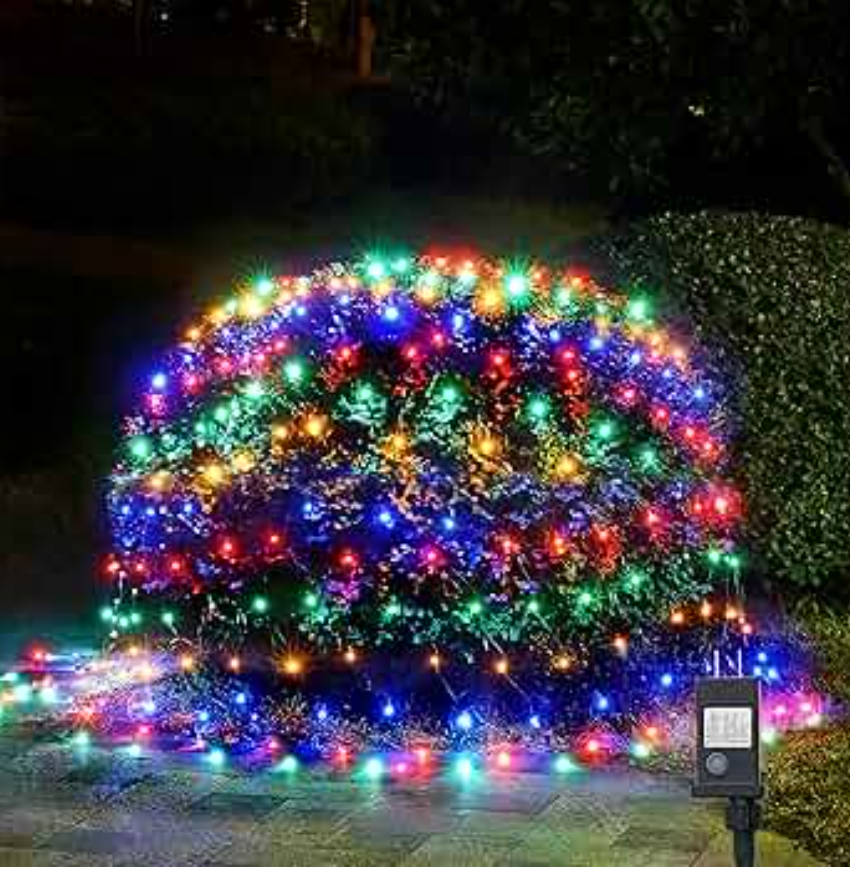 WBao Christmas Net Lights, 200LED 8.4ft x 5.2ft Christmas Lights with 8 Modes, Timer, End to End Connectable, Waterproof LED Net Lights for Lawn, Bushes, Tree Outdoor Christmas Decorations, Multicolor