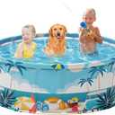 Foldable Swimming Pool for Kids 62.9"x17.7" Hard Plastic Portable Dog Pool Anti-Slip Collapsible Pets Bathtub Kiddie Pool Indoor Outdoor Backyard (Beach Party 63'')