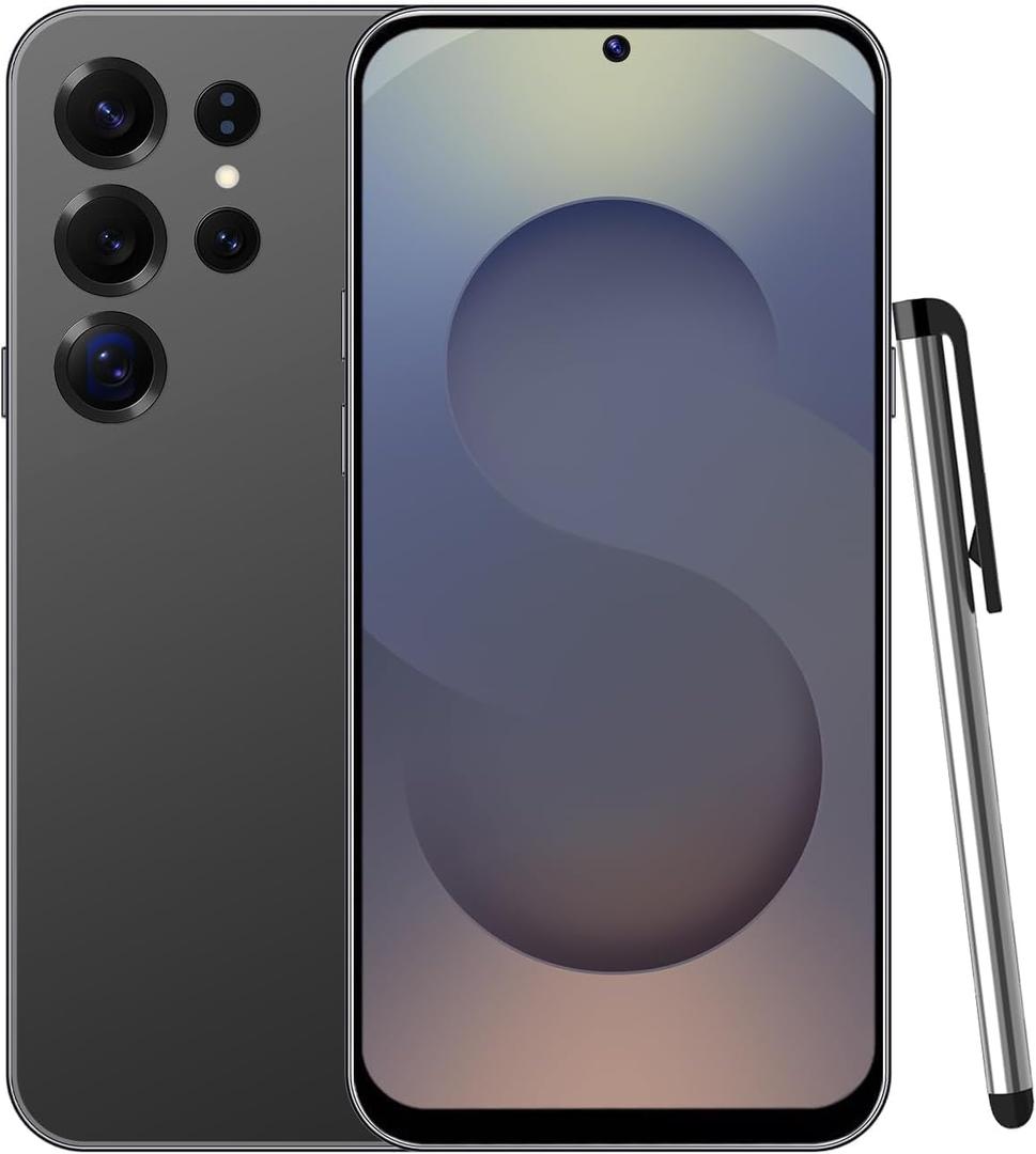 S25Ultra Unlocked Smartphone, Android 12.0 Mobile Phones 6.6'' HD+ Screen, 4GB RAM 32GB ROM/256GB SD, 4G Dual SIM Dual Camera, Face ID+WiFi+BT+FM+GPS+OTG (Black)