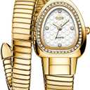 Gosasa Snake Bracelet Watch for Women, Elegant Bangle Wrist Watch with Flexible Wrap Strap Design, Fashion Jewelry Style Quartz Watch, Adjustable Cuff Watch for Dress & Gift (Gold White)