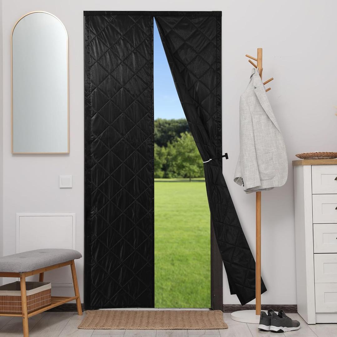 Magnetic Sound Proof Curtains for Doorway, Thicken Soundproof Door Blanket, Temporary Door Draft Stopper, Windproof and Blockout Divider for Doorway, Cold Thermal Insulating, Grey, 95x155