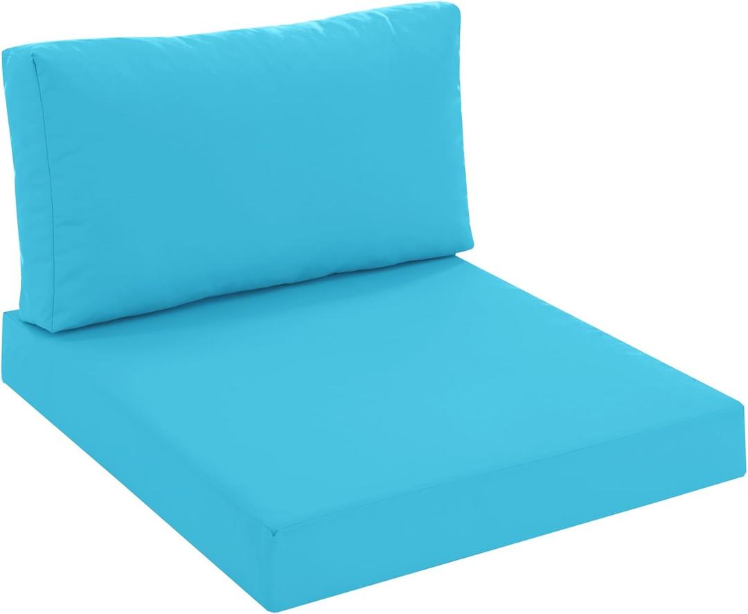 Outdoor Chair Cushions for Patio Furniture with Waterproof Detachable Cover, Deep Seat Couch Cushion Replacement and Backrest Pillow Set for Sectional Sofa, 25.6 x 25.6 Inch, Teal