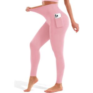 Blue Breath Leggings with Pockets for Women-High Waisted Full Length Yoga Pants Tummy Control Workout Athletic Daily (Pink, M)