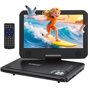 ieGeek Portable DVD Player 12.5", with 10.5" HD Swivel Screen, Car Travel DVD Players 5 Hrs Rechargeable Battery, No Region Restrict Video Player for Kids, Remote Control, Sync TV, USB&SD, Black