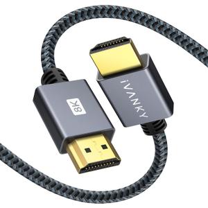 IVANKY 8K HDMI Cable 6.6 FT, High Speed 48Gbps HDMI 2.1 Cable, Supoort 4K@120Hz 8K@60Hz, HDR, 3D, HDCP 2.2&2.3, Braided HDMI Cord, 6ft Compatible with Roku TV/PS5/HDTV/Blu-ray (Grey)