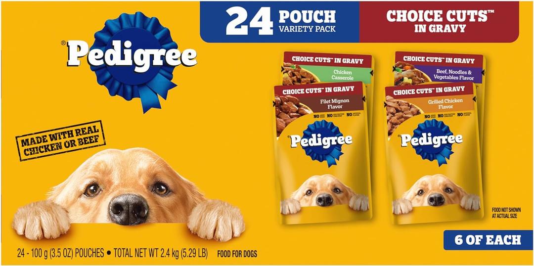 Pedigree Choice Cuts in Gravy Adult Soft Wet Dog Food 24-Count Variety Pack, 3.5 oz. Pouches