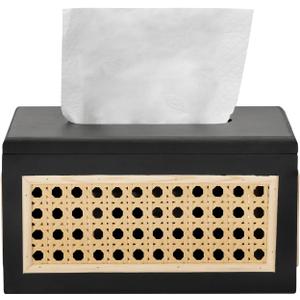 Rattan Tissue Box Cover Rectangle, Hand Woven Wicker Tissue Holder with Magnets for Countertop, Bedside Table, Office, Modern Farmhouse Dcor (7.5 x 4.9 x 3.9 Inch, Black)