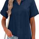HOTOUCH Women Summer Button Down Shirt Short Sleeve Cotton Blouses Button Up Tops Beach Vacation Outfits (X-Large, B-navy Blue)