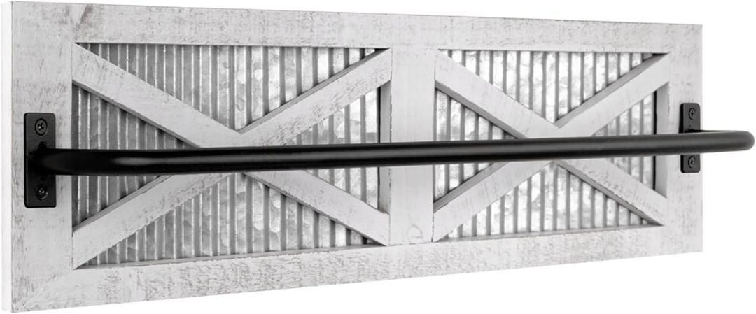 Autumn Alley Farmhouse Rustic Towel Rack Holder - Wood Towel Rack - Farmhouse Towel Holder for Rustic Bathroom and Farmhouse Kitchen Style Dcor - 24" Wall Mounted, Rustic White