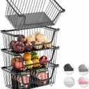 4 Pcs Stackable Wire Baskets for Pantry Organizers and Storage,Vegetable Fruit Basket for Countertop,Kitchen Storage Metal Baskets,Produce Potato Onion Storage Bin,Black