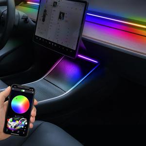 Interior Car LED Strip Lights for Tesla Model 3 Y 2021-2023, Plug-and-Play, 4 Footwell Light Ambient Light with Human Sensor, Center Console Dashboard Inside Car Lighting Decorations