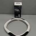 Premium Leather Steering Wheel Cover for Tesla Model 3/Y 2016-2025 2026 Juniper/Highland, Non-Slip Breathable Tesla Model 3/Y Steering Wheel Protector, White