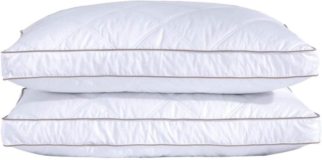 Puredown Goose Feathers and Down Pillow for Sleeping Hotel Collection Bed Pillows, Gusseted, Queen, Set of 2 (Gusseted Style 1)