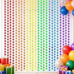 3 x LOLStar Rainbow Star Foil Fringe Curtains, Rainbow Stars Backdrop, 2 Pack