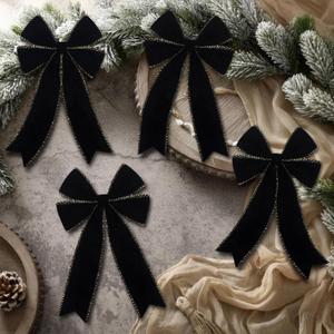 24 Pcs Valentine's Day Decoration Pink Velvet Bows 5 x 7.9 Inch Valentine Ribbon Wreath Bow Bulk Romantic Crafts for Garland Home Decor Wedding Outdoor Indoor Decor(Black)