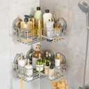 TAILI Corner-adaptive Suction Cup Shower Caddy 2 Pack, Stainless Steel Rustproof Corner Shower Shelves, Drill-Free Wall Mounted Baskets, Large Capacity, Removable Suction Cup Bathroom Organizer, Gray