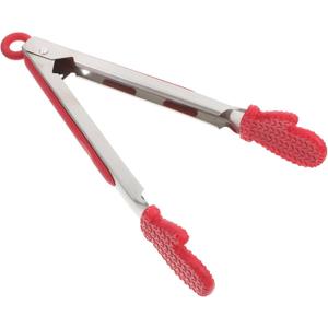 Kichvoe Christmas Kitchen Tongs - Non-Stick Stainless Steel Tong With Silicone Tips - 9.44" Heat-Resistant Appetizer Salad Food Serving Clamp For Cooking, Grilling, and Serving, Red