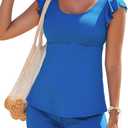 Aleumdr Tankini Swimsuit for Womens 2 Piece Tummy Control Bathing Suits Ruffled Flowy Tankini Top with Boy Shorts (Small, Sky Blue)