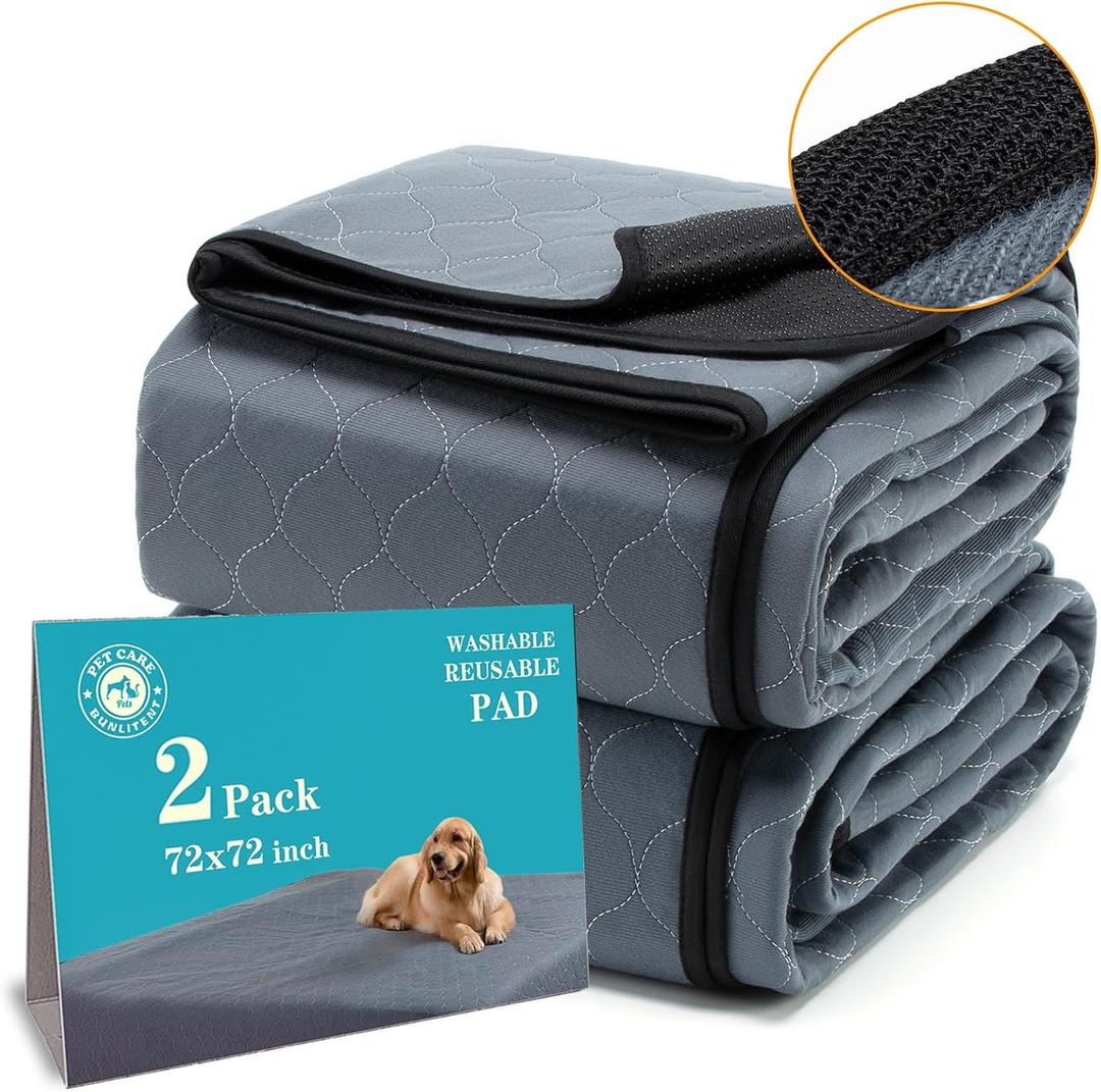 Washable Pee Pads for Dogs 72x72, 2 Pack, Extra Large Reusable Puppy Pads, Dog Training Pads with Quick Dry, Large Anti-Slip Dog Pee Pads, Whelping Pads, Potty Pad (Gray)