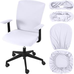 Tallew 4 Pcs Office Chair Covers Set Computer Universal Protective Stretchable Chair Seat Covers Desk Armrest Cover Pads Office Cushion Backrest for Rotating(Regular,White)