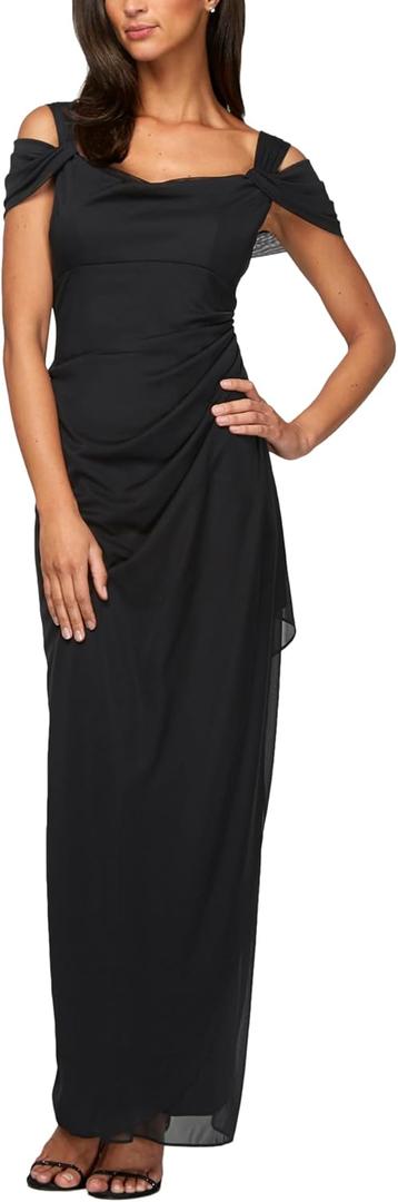 Alex Evenings Women's Long Cold Shoulder Dress, Mother of The Bride, Formal Events, (16, Black)