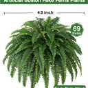 Dkaltm Single Silky Artificial Boston Fern Bush, 43Inch Large Artificial Ferns for Outdoors, Large Faux Ferns Artificial Plants,Suitable for Decorating Office, Living Room Faux Greenery,69Branches
