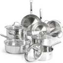 T-fal Stainless Steel Pots and Pans Set 11 Piece, Induction, Oven Broiler Safe 500F, Kitchen Cooking Set w/Fry Pans, Saucepans, Saute Pan, Dutch Oven, Steamer, Cookware, Dishwasher Safe, Silver