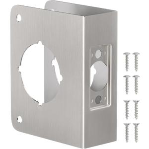 Single Hole Door Knob Reinforcement Plate Brushed Nickel, Fits 1-3/4" Doors, 2-3/8" Backset, Door Lock and Door Knob Cover Plate, Deadbolt Cover Plate Reinforce and Repair Wood or Metal Doors