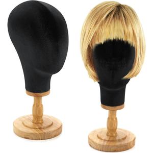 RattanView 2 Pcs Wig Stand with Head 23 Inch Linen Mannequin Head with Wooden Stand Canvas Mannequin for Hats Wigs Caps Headdress Home Store Hair Salon(Black)