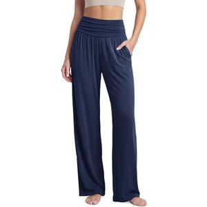 ODODOS Women's Wide Leg Palazzo Lounge Pants Casual Pajama Pants-32 inseam, Navy, Small