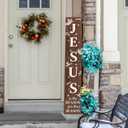 Putuo Decor Christmas Welcome Porch Sign For Front Door Wooden Vertical Welcome Sign Yard Standing Xmas Hanging Decor For Patio Front Door Porch Wall Yard Home Decor Indoor Outdoor (Brown)