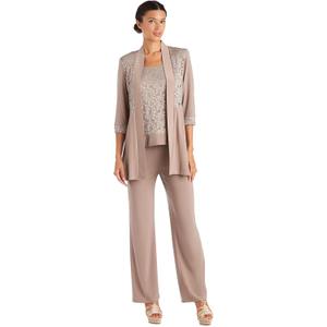 R&M Richards womens Plus Size Lace Pant Set Dress, Mocha, 14 Plus