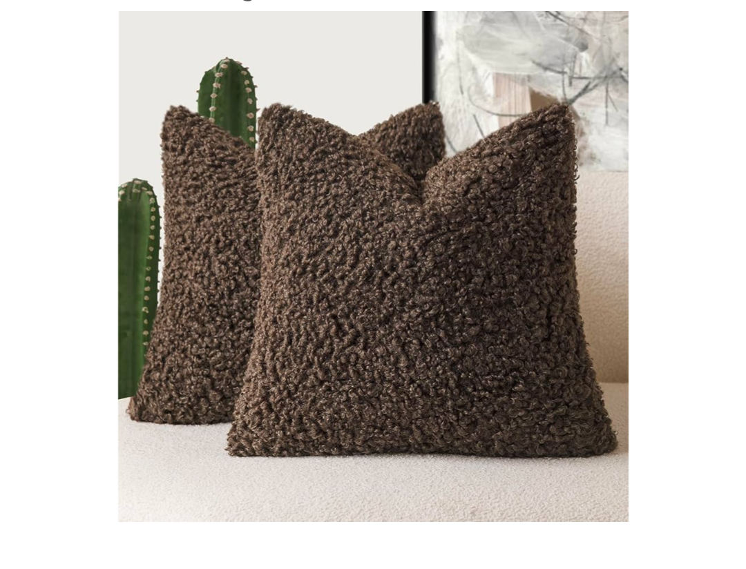 Foindtower 2 Pieces 20x20 Inch Dark Brown, Faux Fur Throw Pillow Cover Accent Sherpa Furry Pillow Covers Fuzzy Soft Pillowcases Cozy Sheepskin Decorative Fleece Cushion Case for Bed Couch Living Room