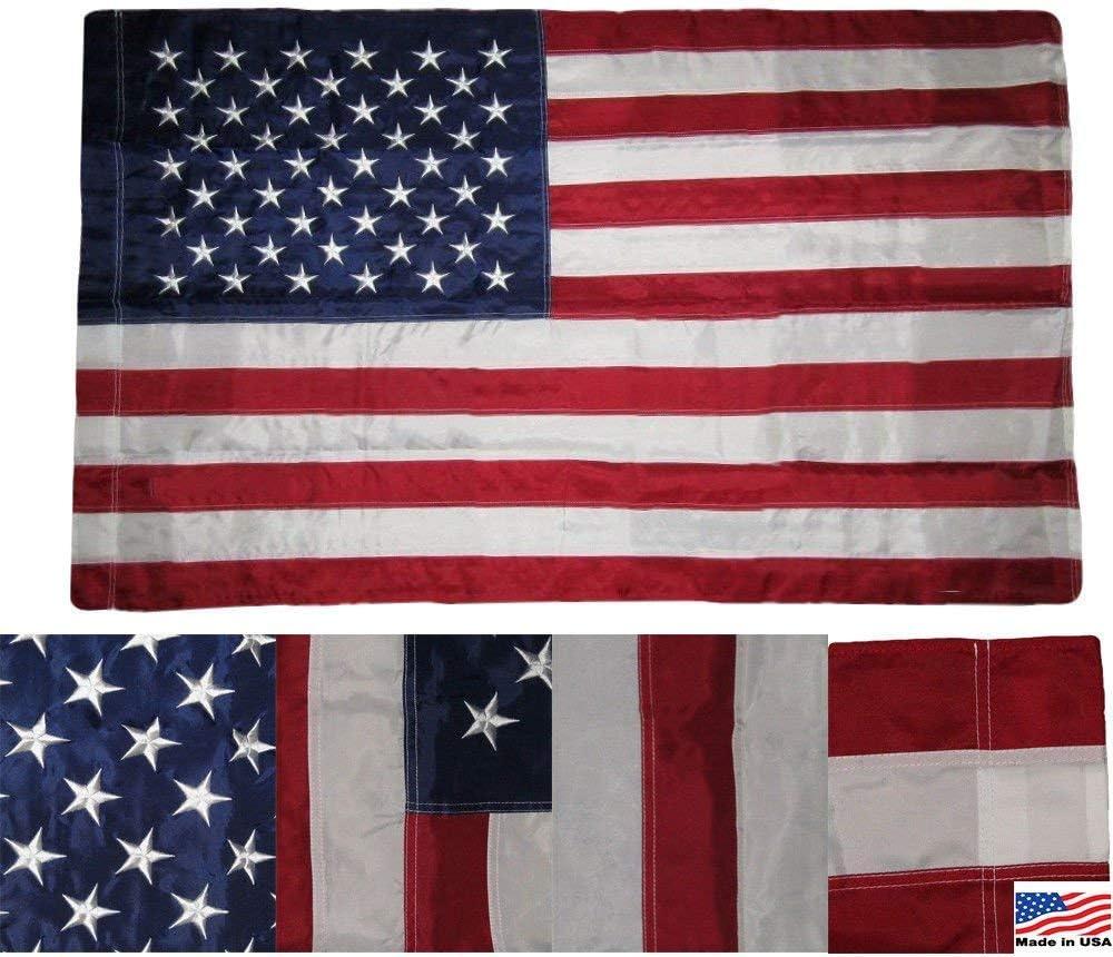 US Flag 2.5'x4' US AMERICAN FLAG 28x40 inch (Pole Sleeve) Outdoor SolarMax Nylon Flag (Embroidered Stars & Sewn Stripes) - 100% Made in America / Military Grade Fabric