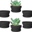 vensovo 3.7 Inch Black Terracotta Shallow Succulent Pots - 6 Pack Terra Cotta Clay Pot with Saucer, Cacuts Indoor and Outdoor Planters with Drainage Hole