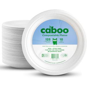 Caboo Disposable Bamboo Paper Plates, 125 Pack of 10 Inch Sturdy Biodegradable Plates, Compostable Plate, Microwave Safe Party Plate, Eco Friendly Alternative to Plastic