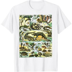 Reptiles Collection Table Turtle Snake Species Vintage T-Shirt XL
