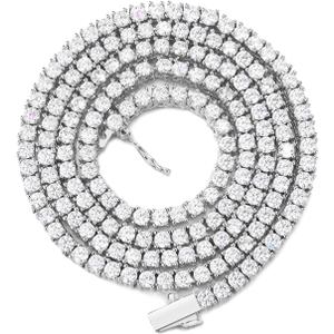 BREN Tennis Necklace - 3mm 4mm 5mm Iced Out Diamond Tennis Chain 5A Cubic Zirconia Necklace - 18K/White Gold Plated Flat Tennis Necklace for Women and Men Size 16"-22"