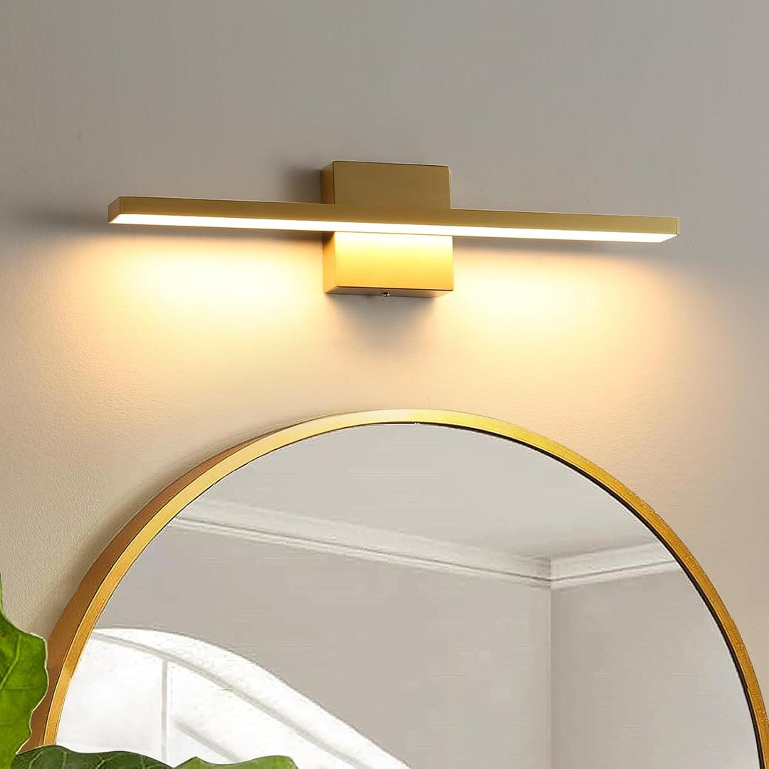 Gold Bathroom Light Fixtures Over Mirror, 20 Inch Brushed Brass Bathroom Vanity Light, LED Modern Wall Sconce 3000K Bar Vanity Lights (20inch)