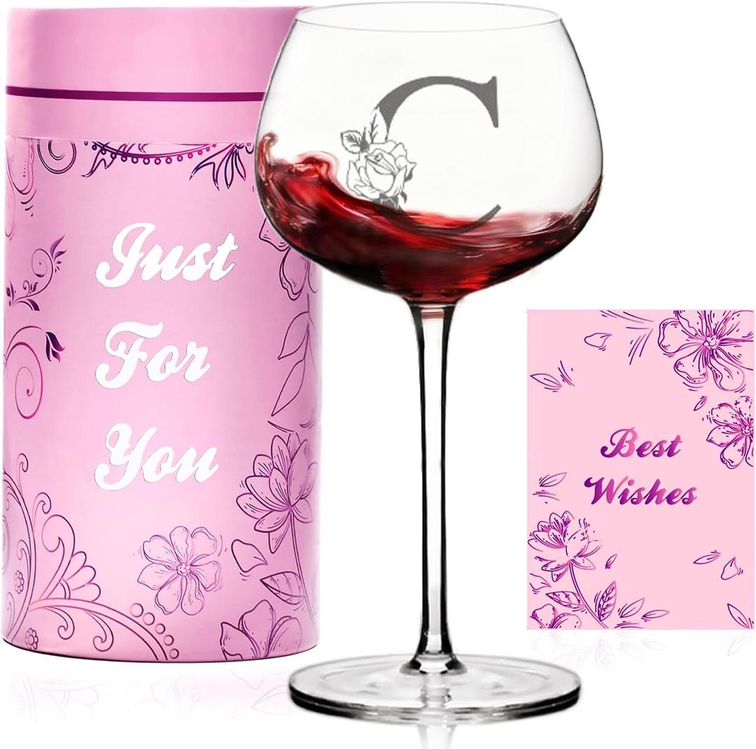 Personalized Wine Glass for Women-Mothers Day Birthday Valentines Day Gifts for Women,Customized Monogrammed A-Z,Unique Initial Wine Glasses Gifts for Mom,Wife,Best Friend,Sister (Letter C)
