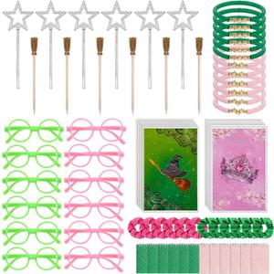 72 Pcs Witch and Princess Party Favors, Witch Broom Pens Mini Star Wands Bracelets Sunglasses Scrunchies Goodie Bags for Birthday Wicked Party Favors