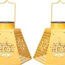 Outdoor Solar Lanterns Waterproof Hanging Solar Metal Lantern 9.5" Sun LED Lantern Yard Art Decor for Yard, Patio, Hallway, Birthday Mothers' Day Gifts (2Pack, Yellow)