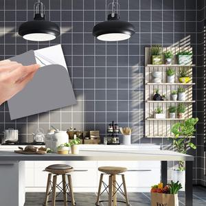 4 x Wall Stickers Tile Stickers, Tezam 50PCS 6' X 6'Square Bathroom/Kitchen Tile Transfer Stickers Waterproof, 4 Colors to Choose (Grey)