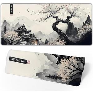 Japanese Mouse Pad, Large Japanese Desk Mat, XL Anime Gaming Keyboard Mat, Non-Slip Rubber Base, Big Extended Desk Protector for Home Office, 31.5x11.8 (Cherry Blossom)