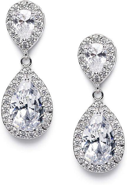 SWEETV Cubic Zirconia Teardrop Bridal Earrings, Rhinestone Dangle Earrings for Wedding Prom Anniversary