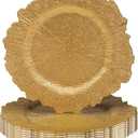 JEVERGN 10 Pack Gold Charger Plates, 13'' Reef Chargers for Dinner Plates, Gold Plate Chargers Set of 10, Round Plastic Charger for Wedding, Party Event, Dinner, Table Setting