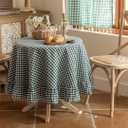 Green Plaid Ruffled Table Cover Linen 70 Inch Round Gingham Tablecloth Classic Farmhouse Vintage Checkered Decorative Buffalo Plaid for Home Holiday Party