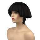 Aimole Short Yaki Straight Synthetic Wigs Black Mushroom Head Wig Bowl haircut Wigs Bob Natural Black (1B Black)
